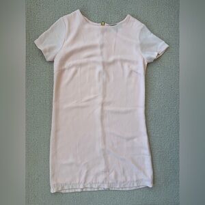 Lulus Blush Pink Shift Dress XS Gold Zipper Back Sheer bridal graduation